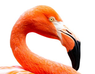 Close-Up Striking Flamingo Portrait with Curved Neck, Side Profile, Isolated on Transparent Background