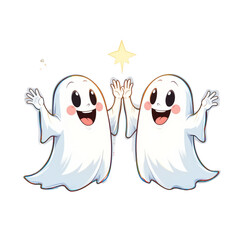 Obraz premium Happy Ghost Characters - Smiling Halloween Spirits | Cheerful Ghost Friends | Cute Ghost Pair | Friendly Halloween Ghosts | Kawaii Spirit Duo