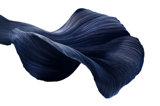 A midnight navy velvet fabric curving slowly mid-air, richly textured and softly shadowed beneath