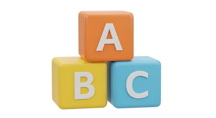 Three colorful alphabet blocks stacked with letters a b c