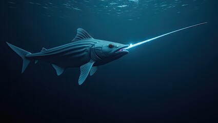 Striped fish with a long, luminous appendage in the deep sea.