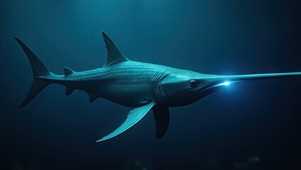 Fototapeta premium A prehistoric fish swims in deep water.