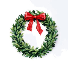 My Watercolor illustration Christmas wreath with red bow painting isolated on a white background, illustration, AI painting design, vector set, eps format, My illustration design, collection © Zizak