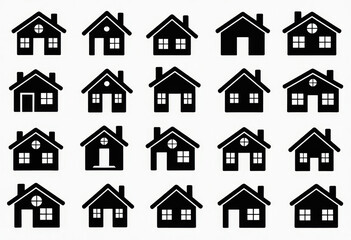 Collection home icons. House symbol. Set of real estate objects and houses black icons isolated on white background.
