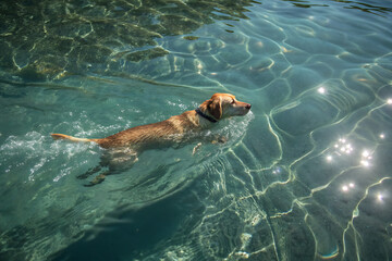 Obraz premium Dog Serene Swimming in Crystal-Clear Blue Water