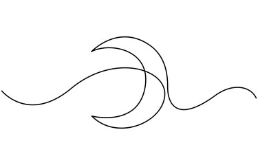 Moon sign line continuous drawing vector. One line Moon vector background, with crescent in Editable stroke. Doodle contour vector illustration.