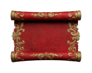 Elegant red scroll with gold accents decorative view vintage style isolated on transparent background, png
