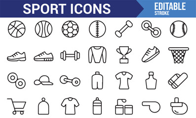 A series of fitness and sports equipment icons ideal for sports, health, and fitness-related designs.