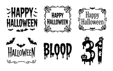 Spooky Halloween Lettering and Frame Vector Pack, Dripping &lsquo;Happy Halloween&rsquo;, Bat Frames, Creepy Borders & Number 31 with Holiday Motifs