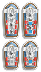 A set of cruise ships. View from above. Isolated on white background. Vector illustration.