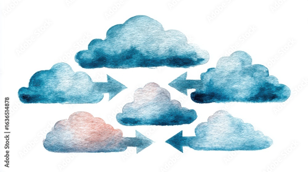 Poster sync arrows building device networks and cloud links in digital infographics