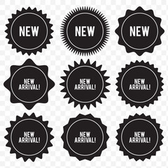 Vintage and Modern New Arrival Stickers – Vector Sale Promotion Icons. EPS 10.
