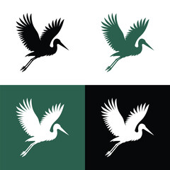 Flying Stork Silhouette Vector Set