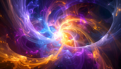 Obraz premium Glowing abstract space background of colorful nebula or galaxy. This fractal light energy swirl creates sense of futuristic wonder and cosmic awe in dynamic universe