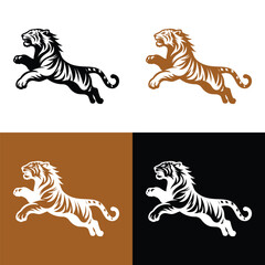 Jumping Tiger Silhouette Vector Set