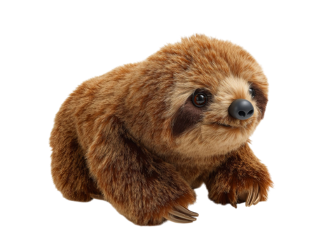PNG of Cute and fluffy sloth plush toy, perfect for cuddling and adding charm to any space. - on Transparent or White BG