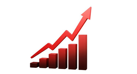 Ai generated image of red bar chart showing upward growth trend with arrow isolated on transparent background