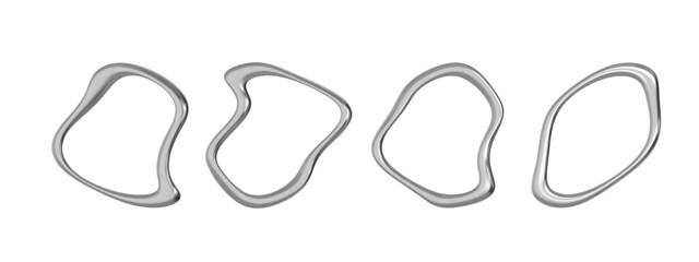 Metal 3D chrome lines featuring abstract liquid spirals and silver gradients. Y2K steel wave patterns for futuristic background designs. Glossy holographic ribbons or dynamic coils for modern art.