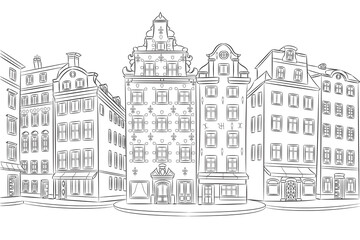 Obraz premium Vector drawing of Stortorget square Stockholm Sweden