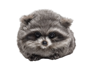 PNG of A cute, fluffy cartoon raccoon with oversized eyes, displaying an adorable and playful demeanor. - on Transparent or White BG