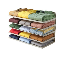 Organized clothing display home apparel modern interior top view stylish storage ideas isolated on transparent background, png