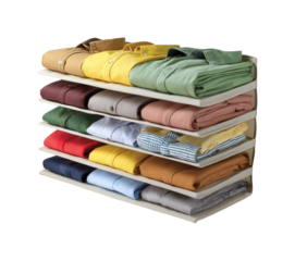 Organized clothing display home apparel modern interior top view stylish storage ideas isolated on transparent background, png