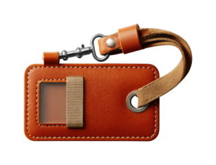 Personalized leather id holder office desk product light view isolated on transparent background, png