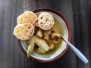 Overhead shot of Indonesian opor ayam dish. Opor ayam that feels very tasty and increases appetite.