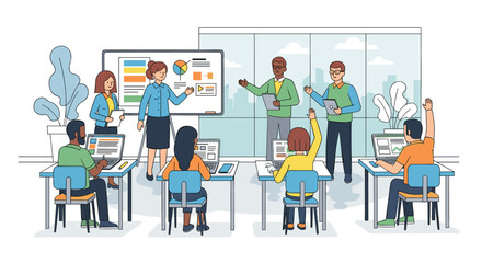 Collaborative Business Training Session in Modern Classroom Setting