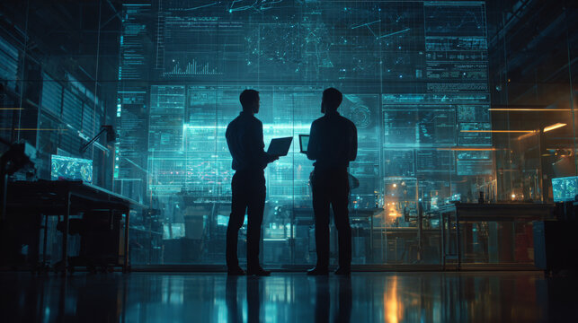 Professionals Analyzing AI Data in High-Tech Environment - Powered by Adobe
