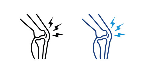Knee pain icon vector isolated on white background. knee, joint, pain, inflammation, discomfort, bone, health, medical, injury, arthritis, ache symbol