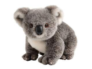 PNG of A cute, realistic illustration of a cuddly koala bear with fluffy fur and expressive eyes, sitting adorably. - on Transparent or White BG