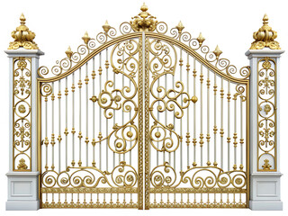  elegant gold and white gate  isolated on white background PNG , AI GENERATED
