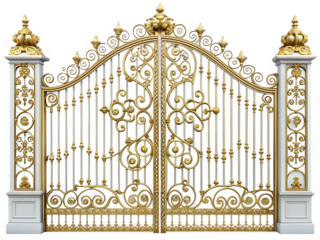  elegant gold and white gate  isolated on white background PNG , AI GENERATED