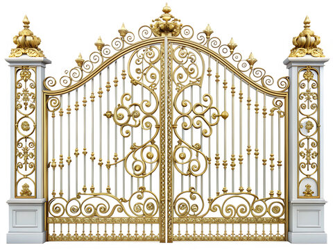  elegant gold and white gate  isolated on white background PNG , AI GENERATED