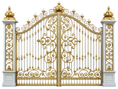  elegant gold and white gate  isolated on white background PNG , AI GENERATED