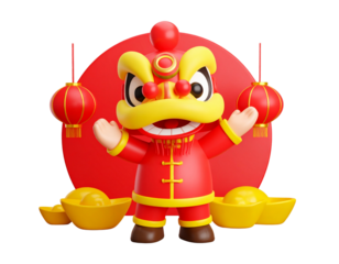  Cute Cartoon-Style Chinese Lion Dance Costume in Dynamic Pose