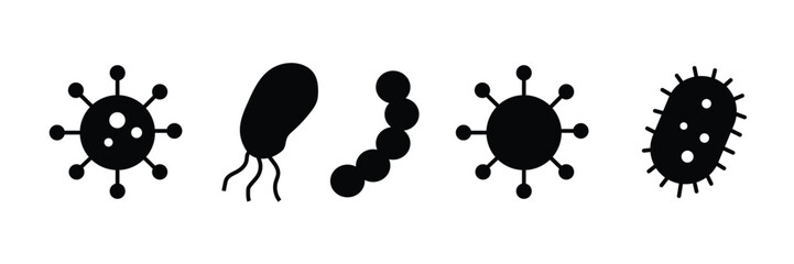microscopic organisms and viruses icon set. bacteria, virus, cell, microbe icon vector illustration