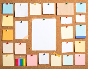 Variety of colorful sticky notes on a board.