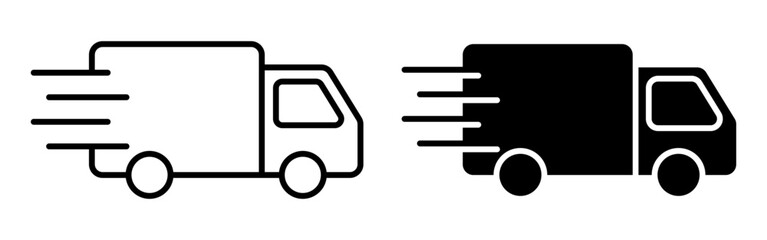 Vector isolated Truck icon set in black outline and fill