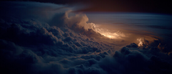 Naklejka premium Celestial Drama: A dramatic and awe-inspiring scene of a raging storm, with dark, moody clouds illuminated by flashes of lightning, presenting nature's raw power.