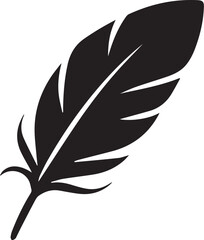 Obraz premium Simple black feather silhouette. Vector graphic icon representing lightness, nature, and writing with a quill.