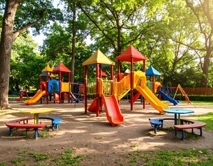 Colorful playground in sunny park