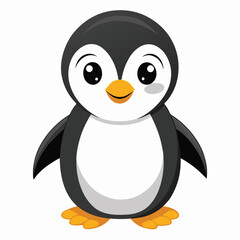 Cute Cartoon Penguin Illustration with Big Eyes and Rosy Cheeks on White