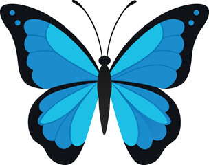 Vibrant Blue Butterfly Illustration with Black Accents on a White Background