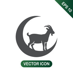 Eid al adha symbol with goat and crescent vector illustration