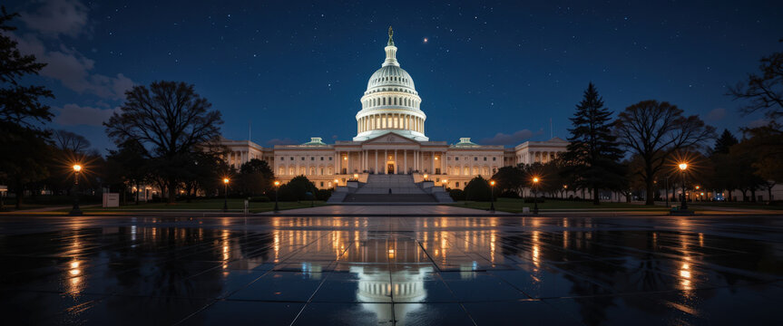Nighttime view of the u.S. Capitol building washington d.C. Architectural photography urban landscape serene atmosphere