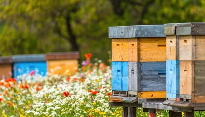 Beehives in a Wildflower Field