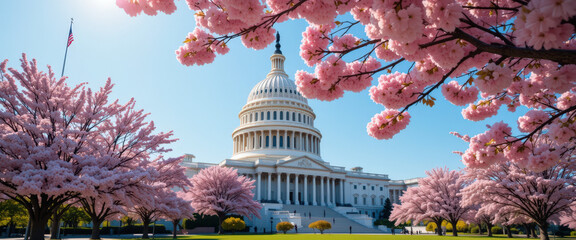Cherry blossom festival celebration at the u.S. Capitol washington d.C. Springtime landscape bright day nature beauty
