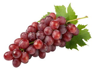 Fototapeta premium Fresh red grapes with green leaves isolated on white background for healthy diet and cooking